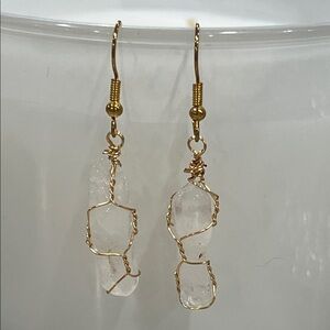 Gold Wire Wrapped Irregular Crystal Earrings